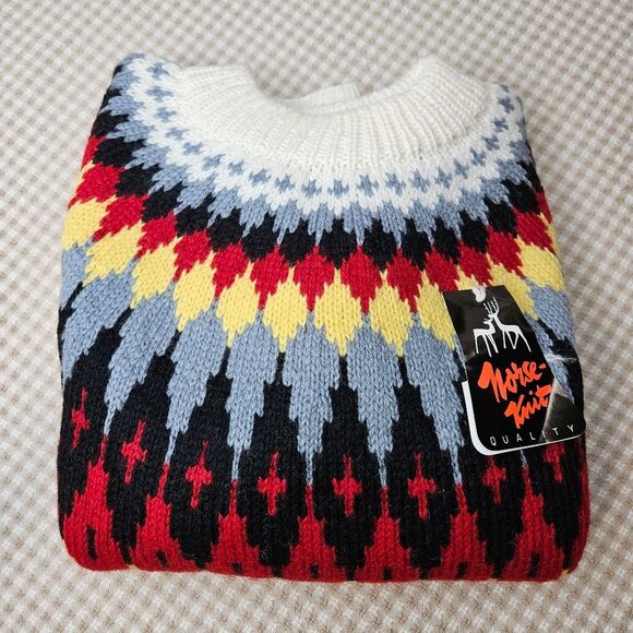 Vintage Lillunn Bold Fair Isle Norse Hand Knit Wool Pullover Long Sleeve Sweater - Picture 4 of 12